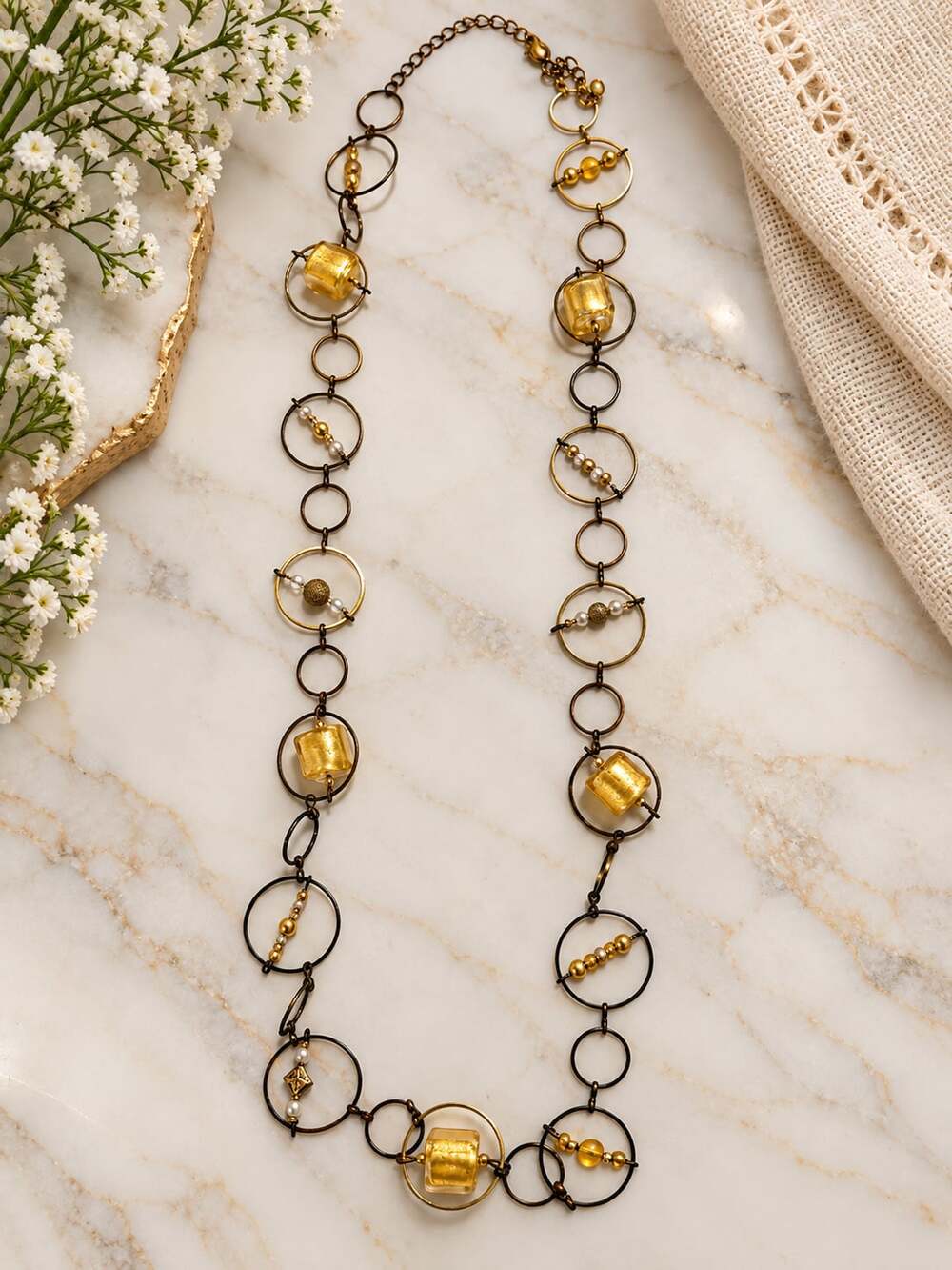 VIntage Handcrafted Mini Vertigo Necklace Gold Brass Bead Link